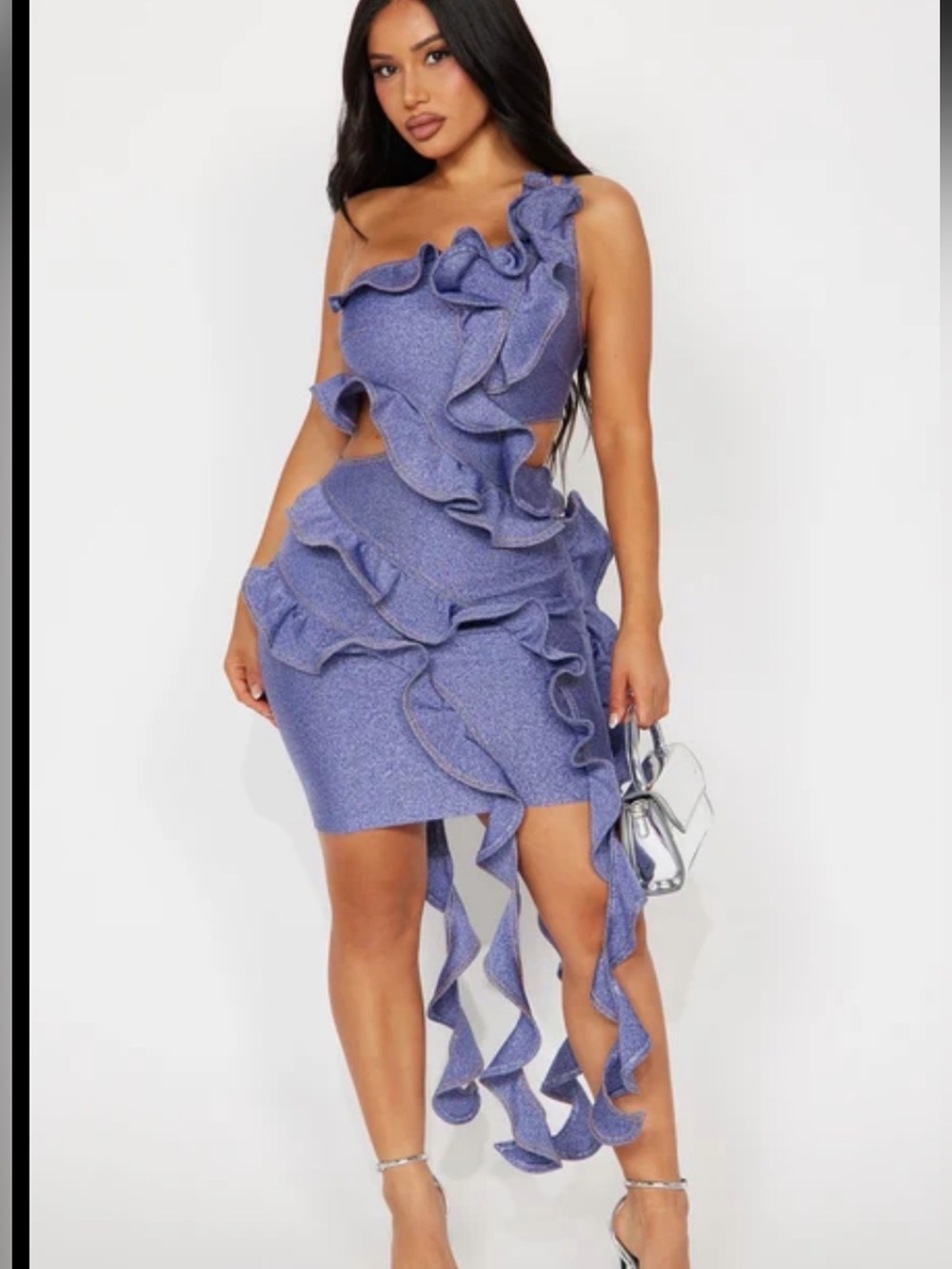 Fashion Nova Lavender One-Shoulder Ruffle Bodycon Dress